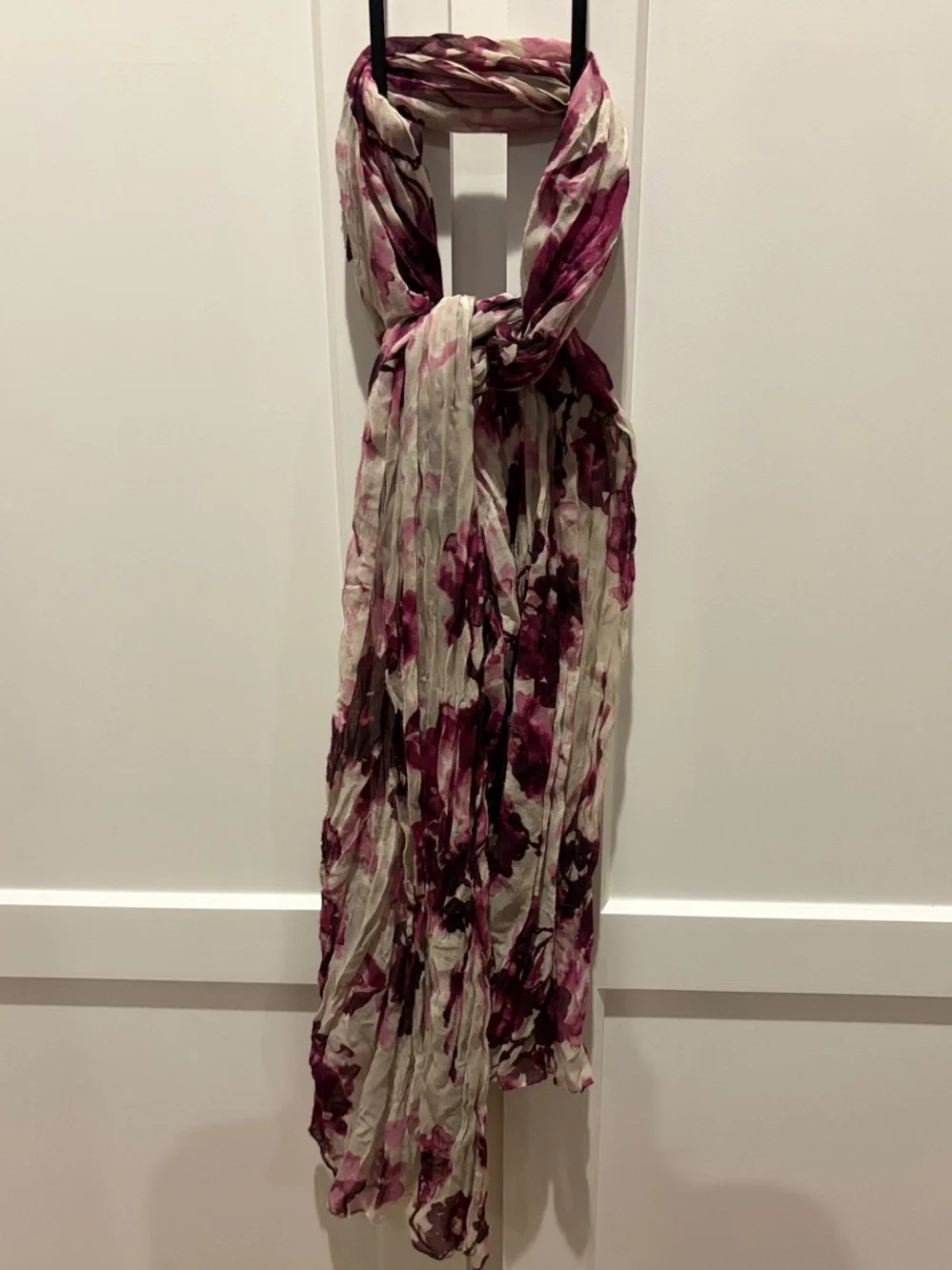Floral Crinkle Scarf - Cream and Plum